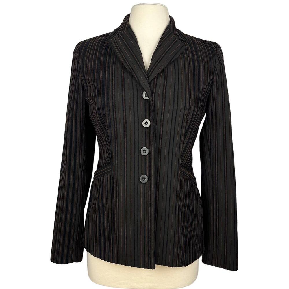 VTG DONCASTER | Brown Textured Striped Single Breasted Blazer | Women's 2